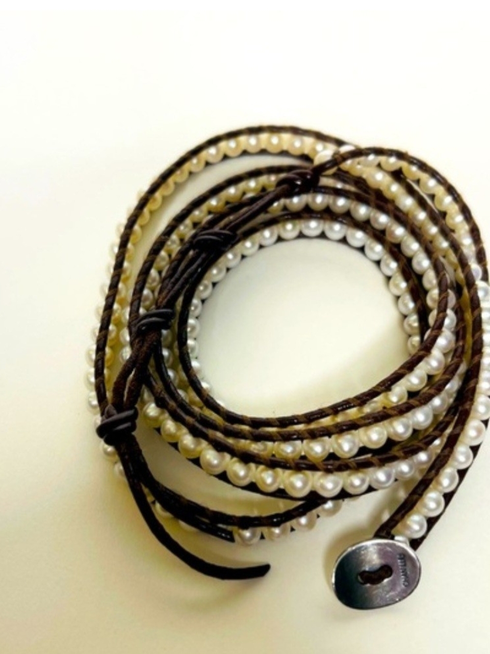 Chan Luu - Pearl Wrap Bracelet with Brown Leather Cord